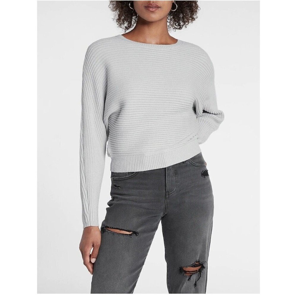 Women’s Size M Ribbed Soft Knit Dolman Sleeves Sweater Stretch Color Grey NWOT
